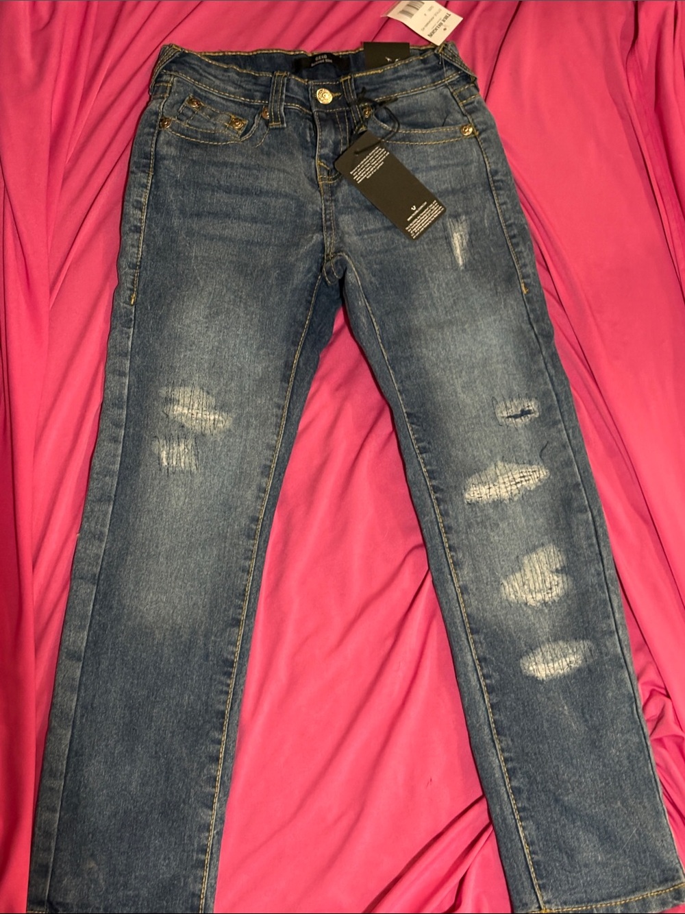 True Religion Distressed Straight-Leg Jeans in Blue